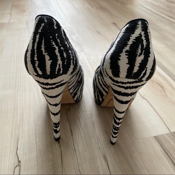 Brian Atwood Zebra Print Open Toe Platform Pump - Picture 3 of 4